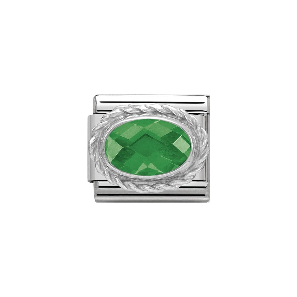 Nomination Classic Faceted Zirconia Charm - Sterling Silver Setting and Detail Emerald Green 330604_027