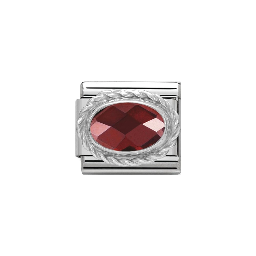 Nomination Classic Faceted Zirconia Charm - Sterling Silver Setting and Detail Red 330604_005