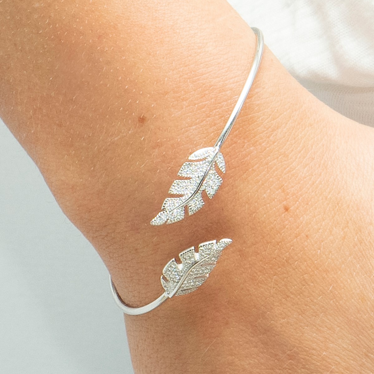 Sarah Alexander Fern Crystal Leaf Silver Bangle