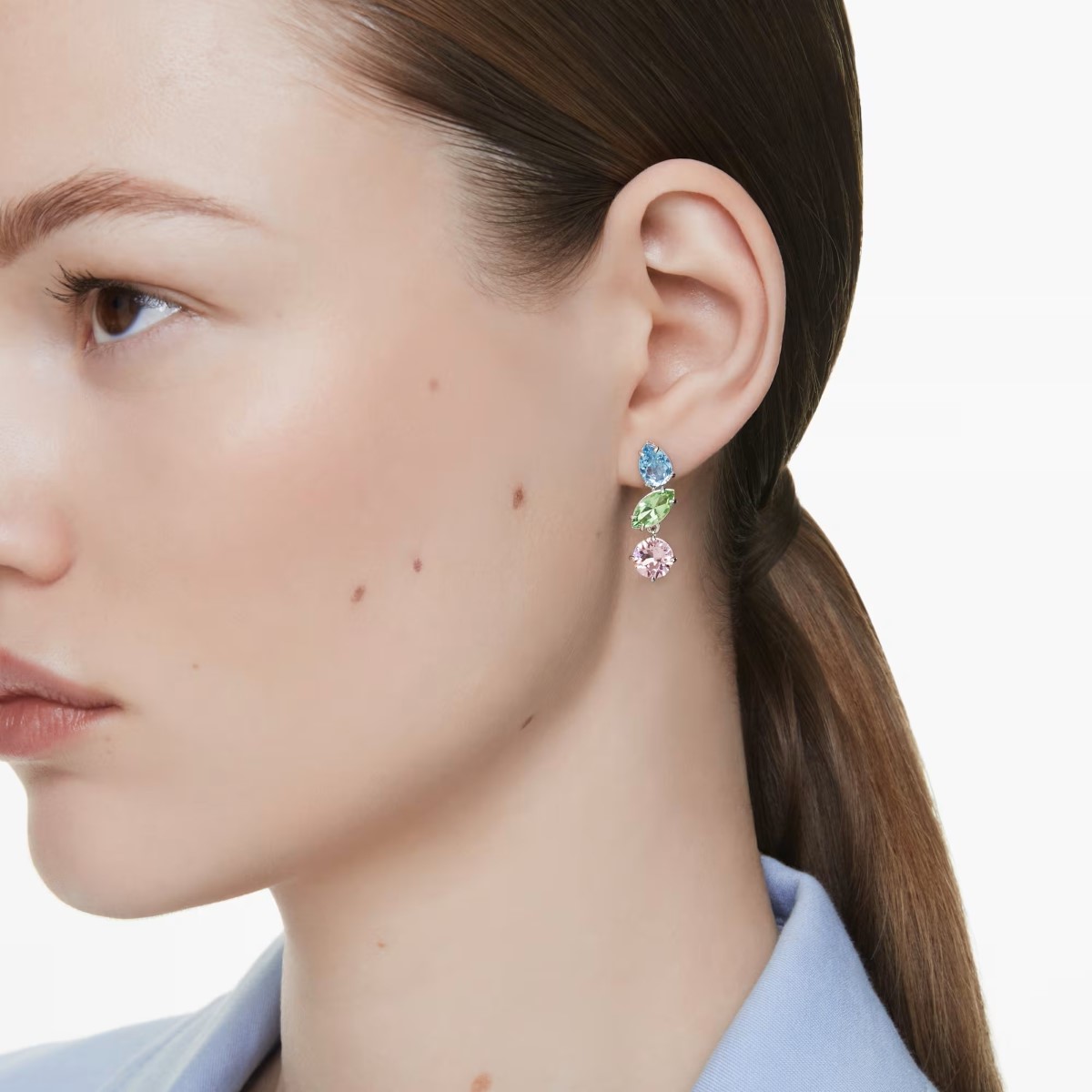 Swarovski Gema Asymmetrical Drop Earrings - Multicolored with Rhodium Plating 5692406