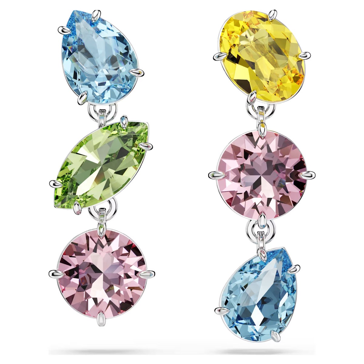 Swarovski Gema Asymmetrical Drop Earrings - Multicolored with Rhodium Plating 5692406