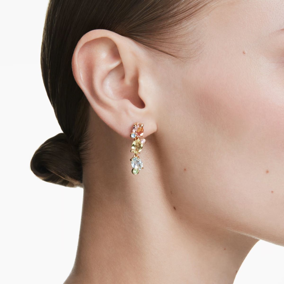 Swarovski Gema Asymmetrical Drop Earrings - Multicolored with Gold Tone Plating