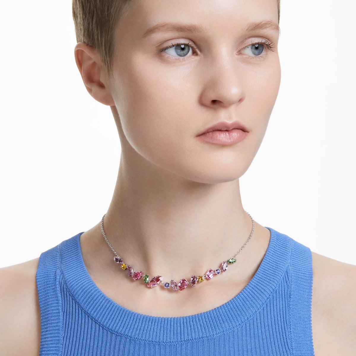 Swarovski Gema Mini Necklace -  Multicoloured with Rhodium Plating 5658398