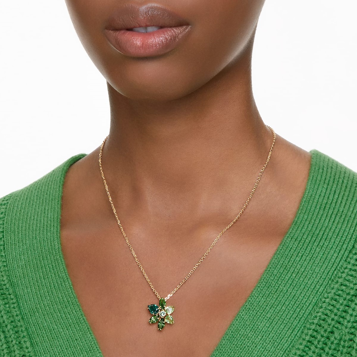 Swarovski Gema Flower Pendant - Green with Gold tone Plating 5658399