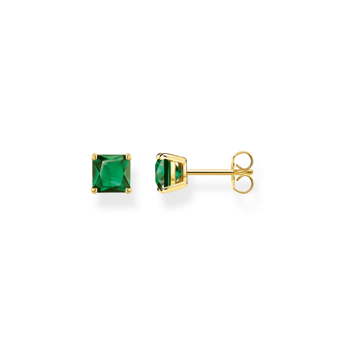 Thomas Sabo Princess Cut Green Zirconia Stud Earrings - Gold