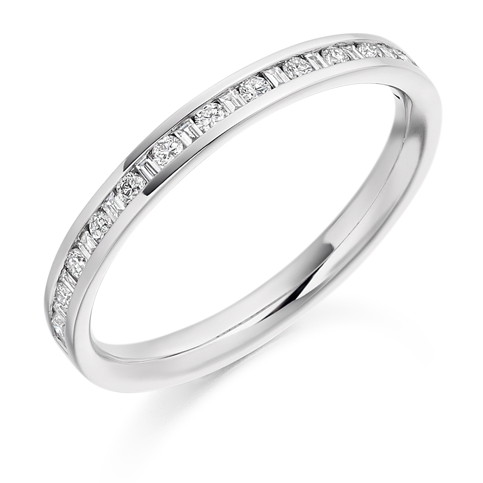 Raphael Collection Half Eternity Ring, Channel Set Round and Baguette Diamonds