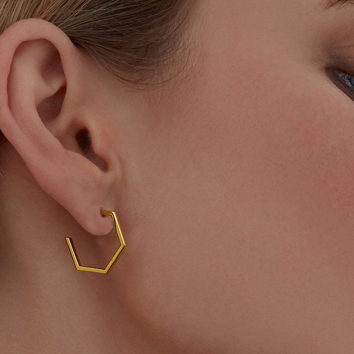 Rachel Jackson Medium Hexagon Hoop Earrings Gold HXE19GP