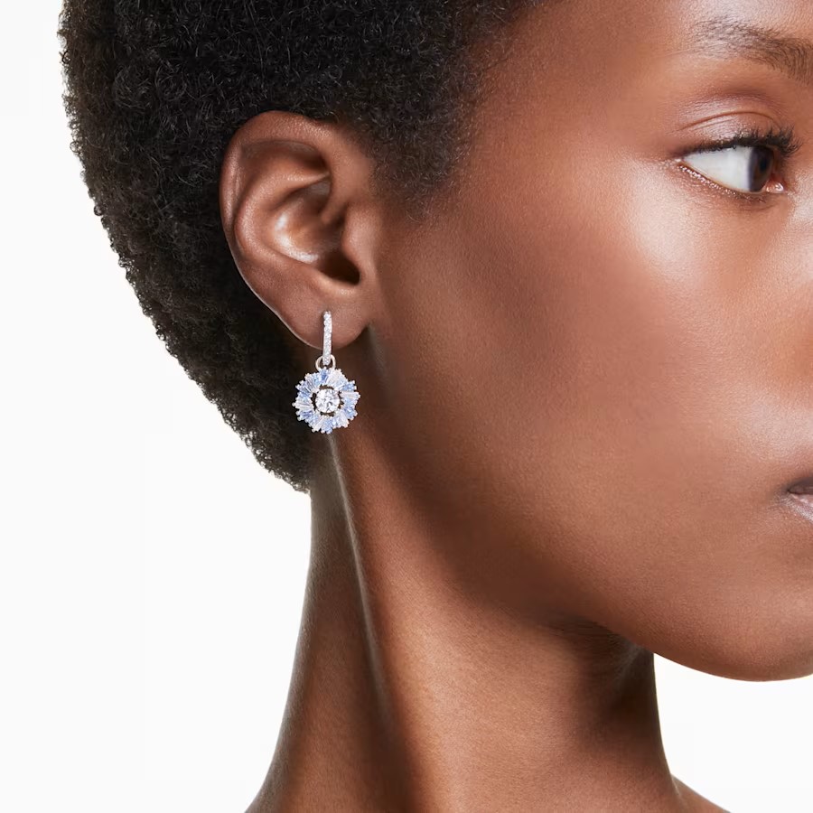 Swarovski Idyllia Flower Drop Earrings - Blue with Rhodium Plating 5680016
