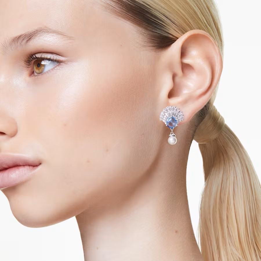 Swarovski Idyllia Shell Drop Earrings - Blue with Rhodium Plating 5680301