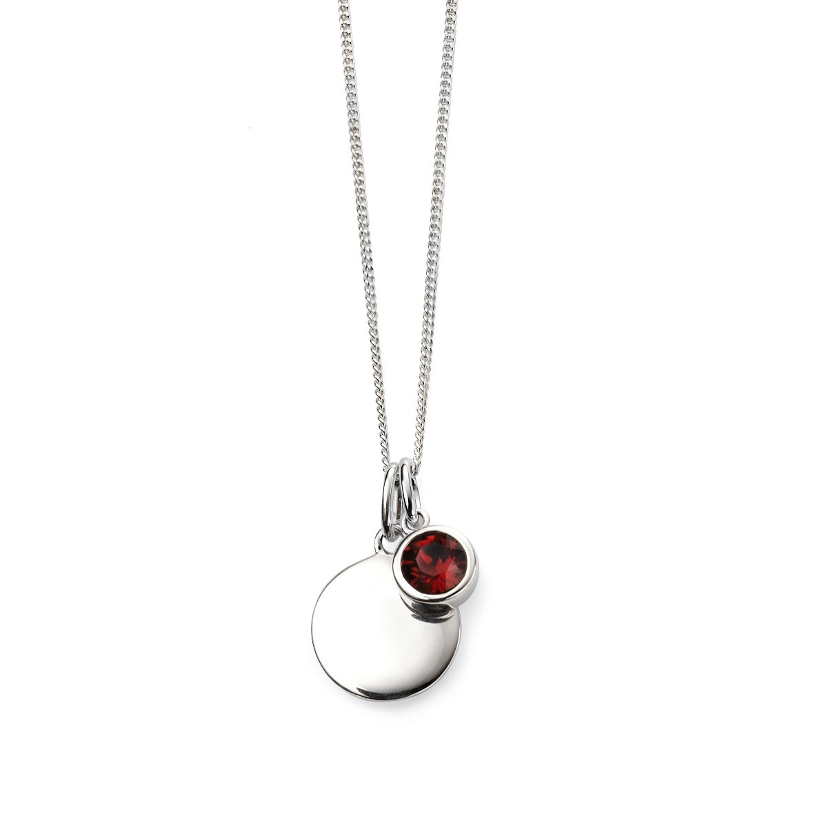January Birthstone and Disc Necklace - Sterling Silver