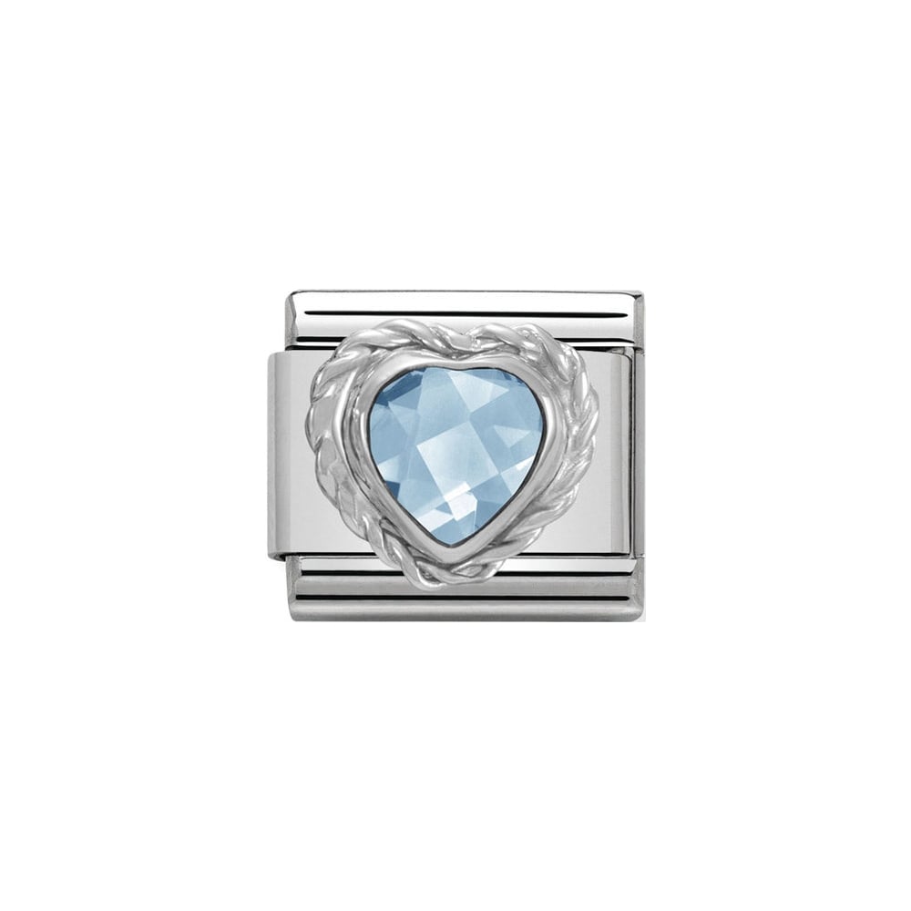 Nomination Classic Heart Faceted Zirconia Charm 925 Silver Twisted Setting Light Blue 330603_006