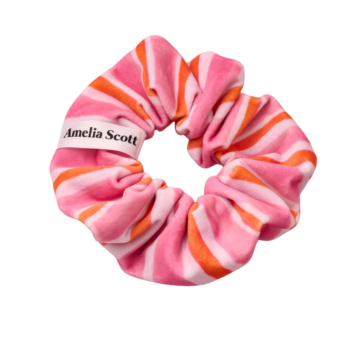 Amelia Scott Lucy Scrunchie - Velvet Candy Stripe Raspberry Ripple