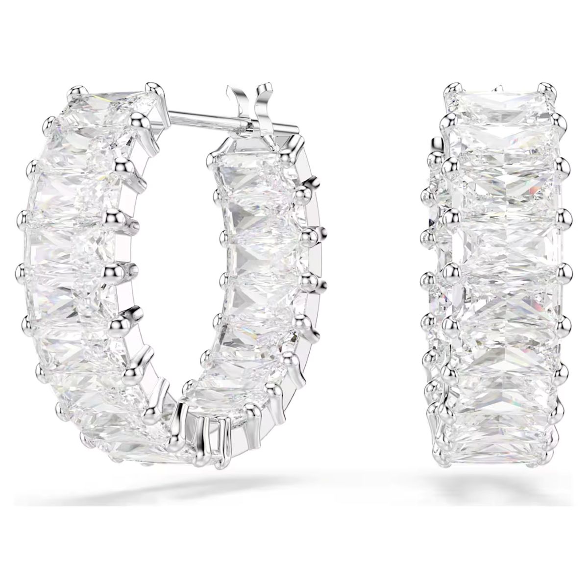Swarovski Matrix Hoop Earrings Baguette Cut - White with Rhodium Plating - 5733397