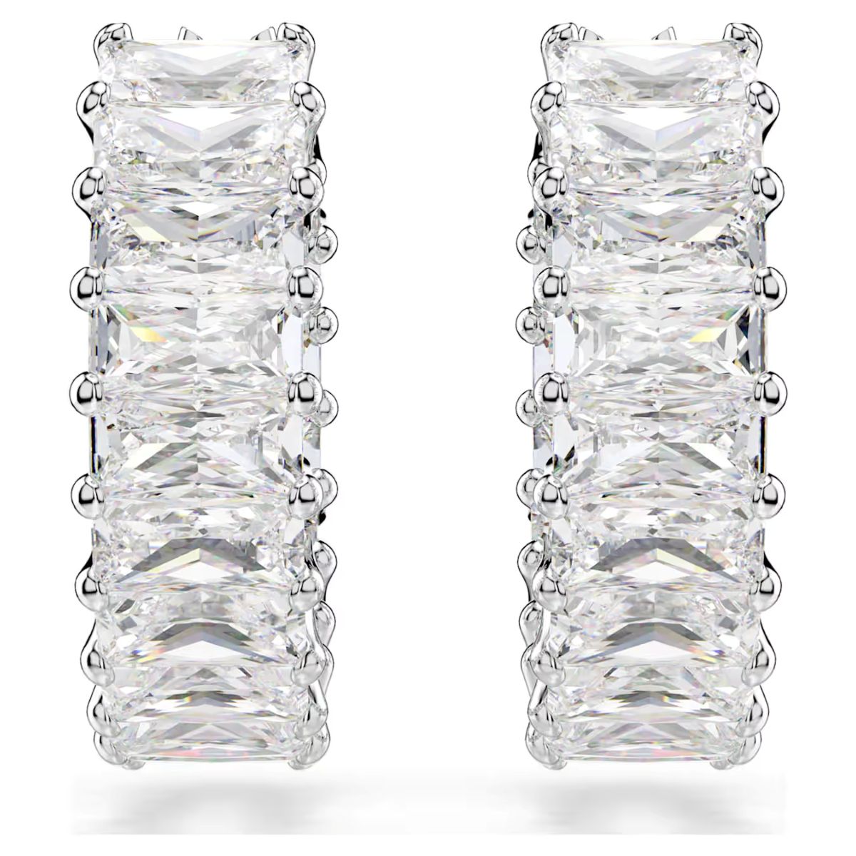 Swarovski Matrix Hoop Earrings Baguette Cut - White with Rhodium Plating - 5733397