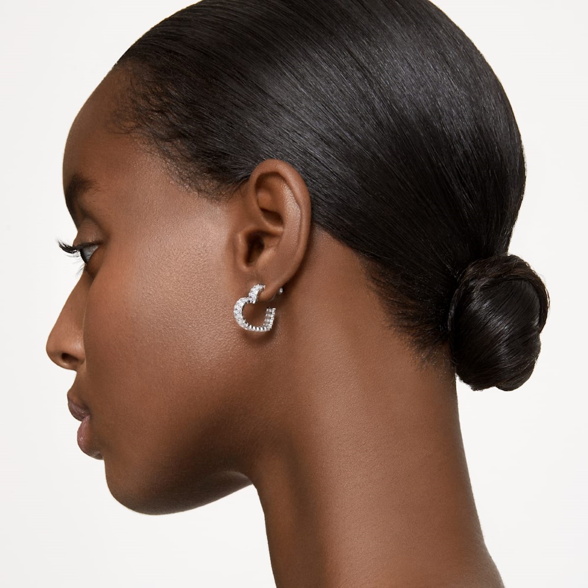 Swarovski Matrix Small Heart Hoop Earrings - White with Rhodium Plating 5653170