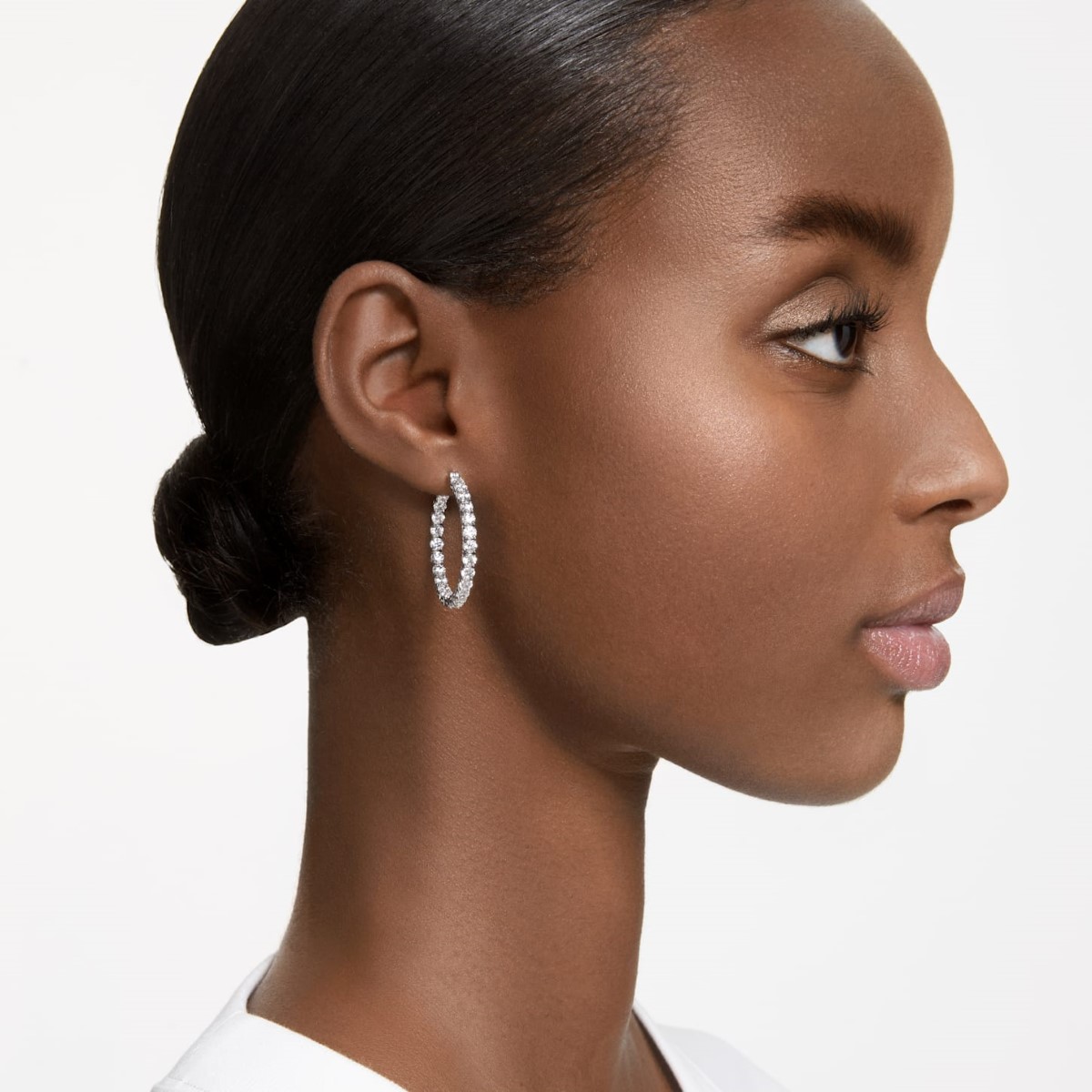 Swarovski Matrix Hoop Earrings - White with Rhodium Plating 5647715