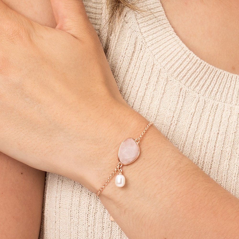 Jersey Pearl Sorel Rose Quartz Bracelet Rose Gold Plated