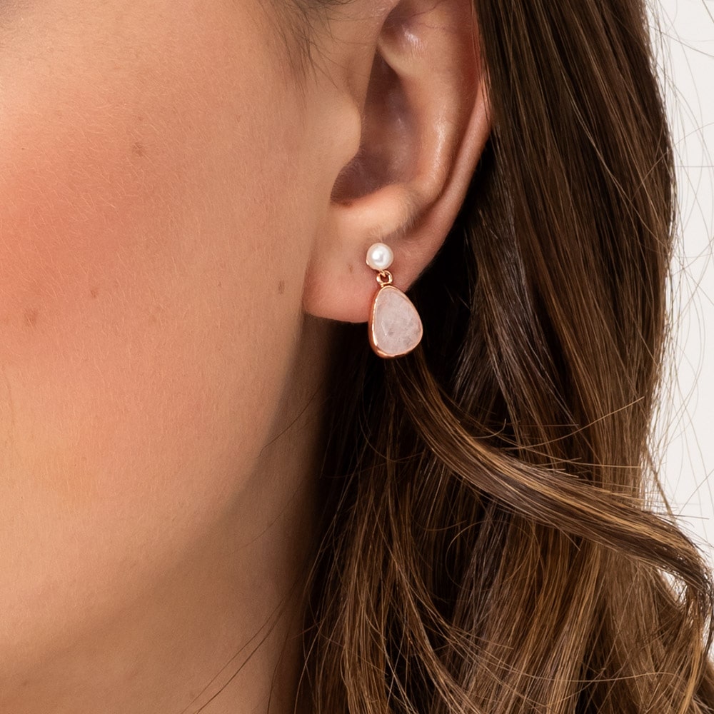 Jersey Pearl Sorel Rose Quartz Drop Earrings