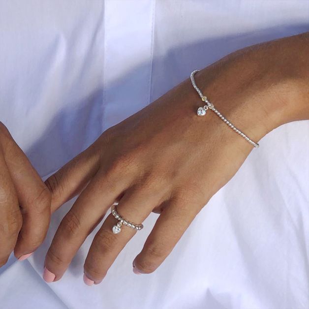 Annie Haak Mini Charm Silver Ring - Crystal Heart R0114