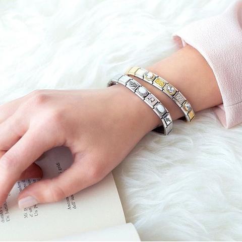 NOMINATION COMPOSABLE Classic WRITINGS in stainless steel with 18k gold AUNT