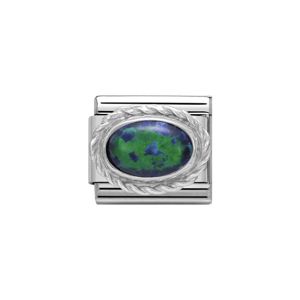 Nomination Classic Oval Stones Green Opal Charm - Sterling Silver Twist Setting