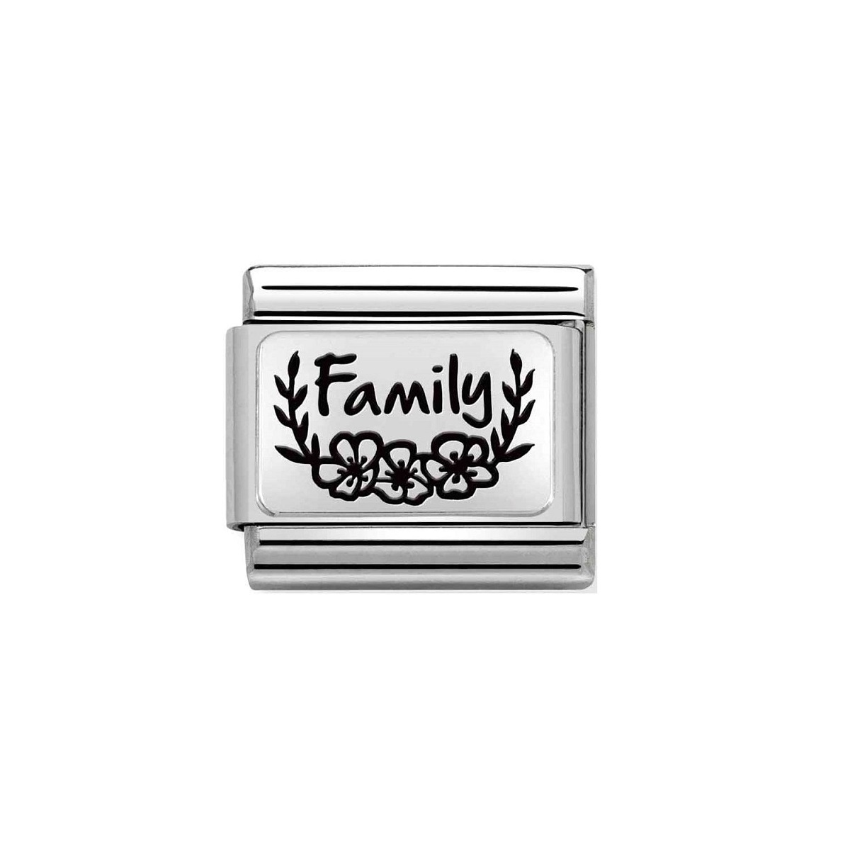 Nomination Classic Flowers Charm - Sterling Silver and Black Enamel Family