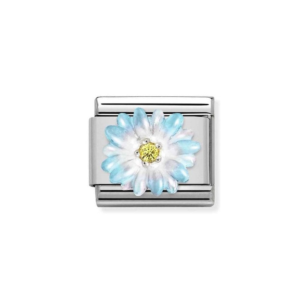 Nomination Composable Classic Symbols - Sterling Silver Enamel and Cubic Zirconia Light Blue Flower