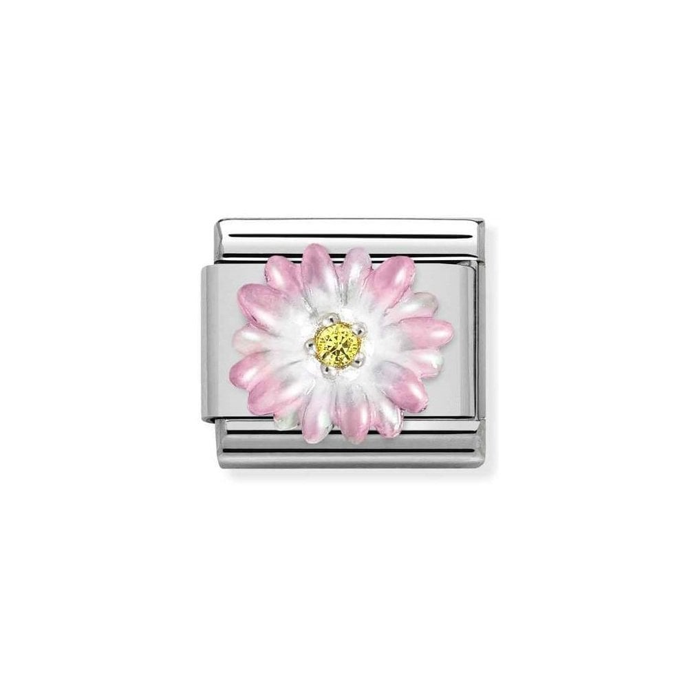 Nomination Composable Classic Symbols - Sterling Silver Enamel and Cubic Zirconia Rose Pink Flower