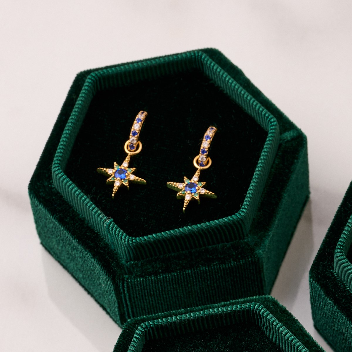 Amelia Scott Nova North Star Gold Earrings with Sapphire and Emerald Zirconia