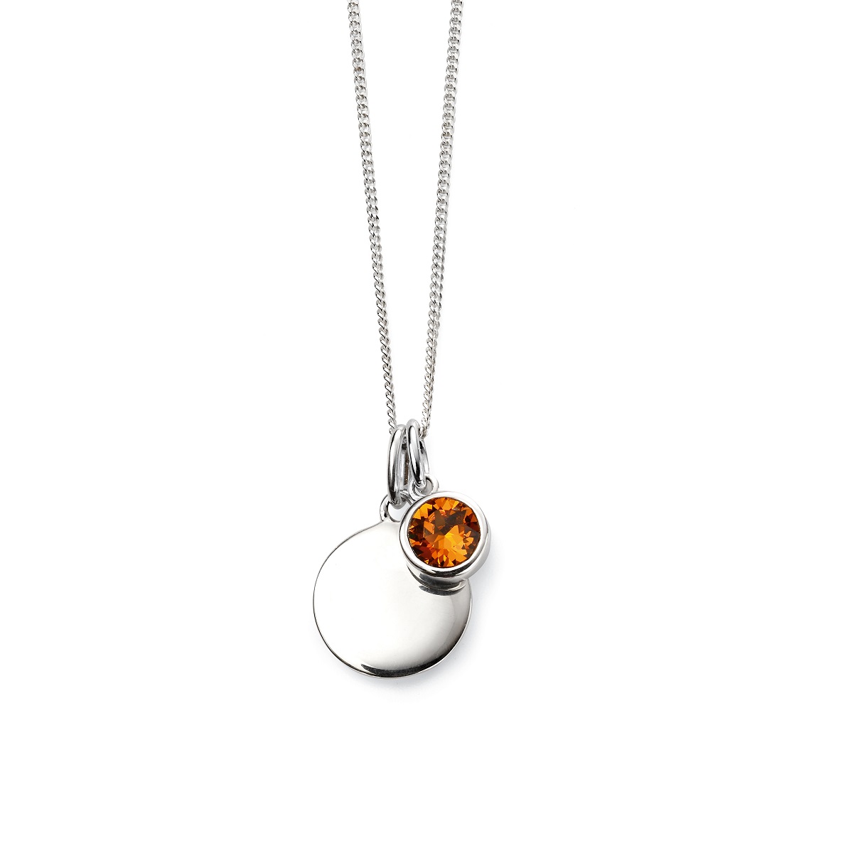 November Birthstone and Disc Necklace - Sterling Silver