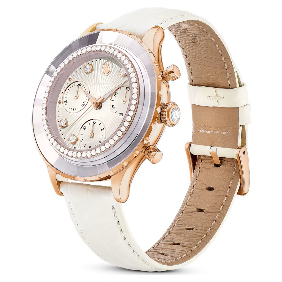 Swarovski Octea Chrono Watch - Leather Strap White Rose Gold Tone 5671150