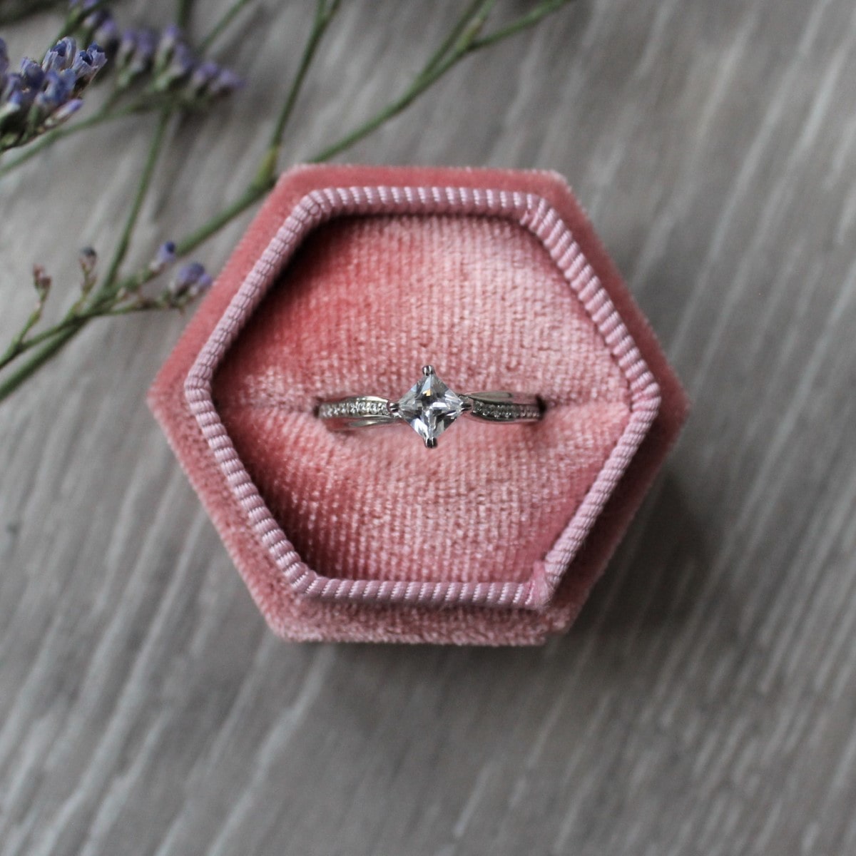 Princess Cut Diamond Engagement Ring with Grain Set Shoulders