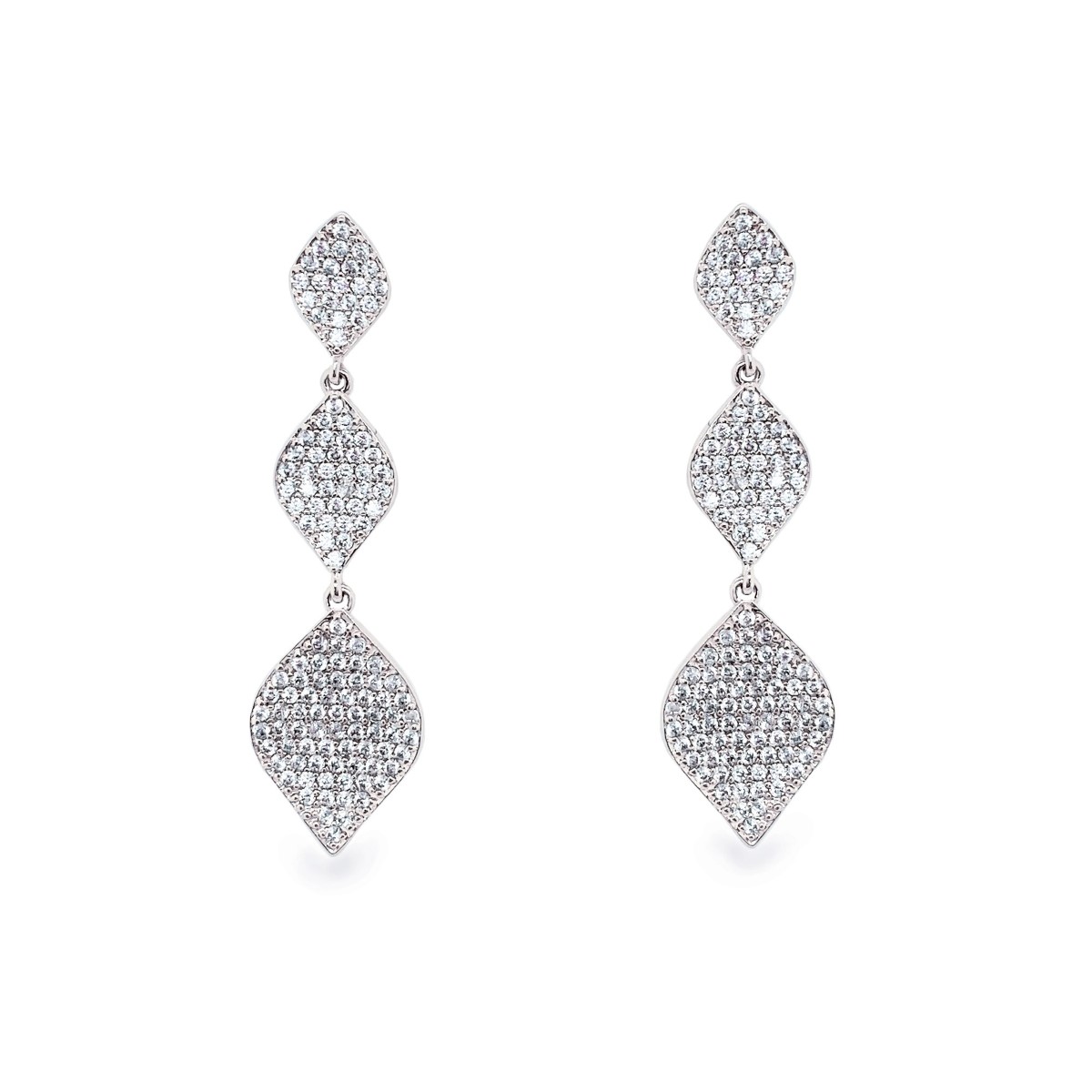 Ivory & Co Rochelle Crystal Pave Triple Drop Rhodium Earrings