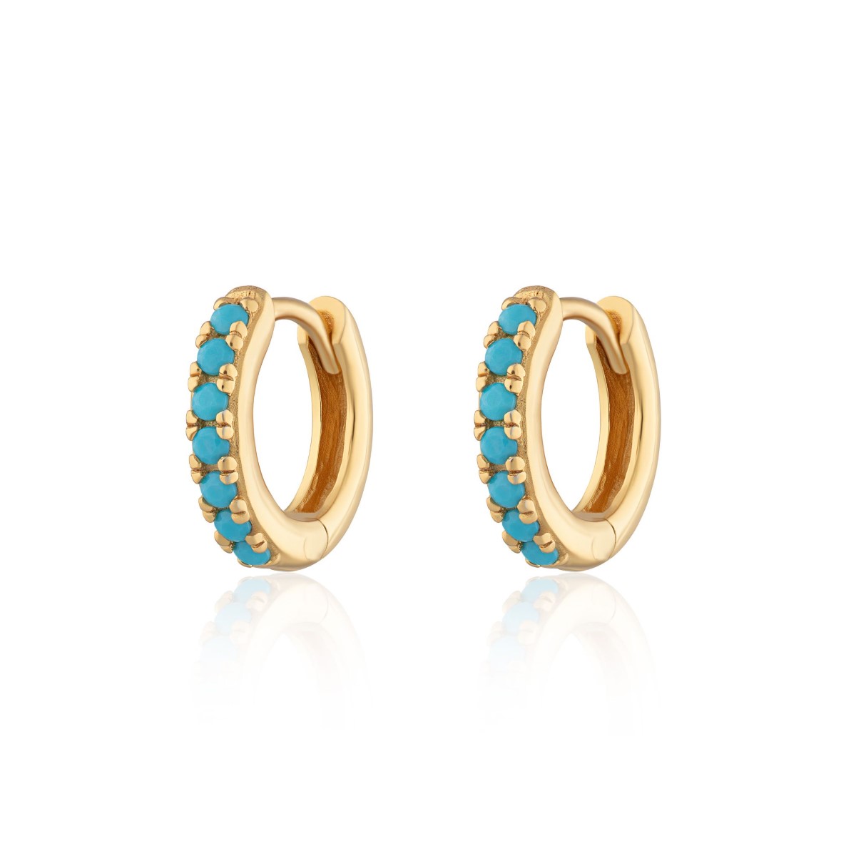 Scream Pretty Huggie Hoop Earrings with Turquoise Stones - Gold