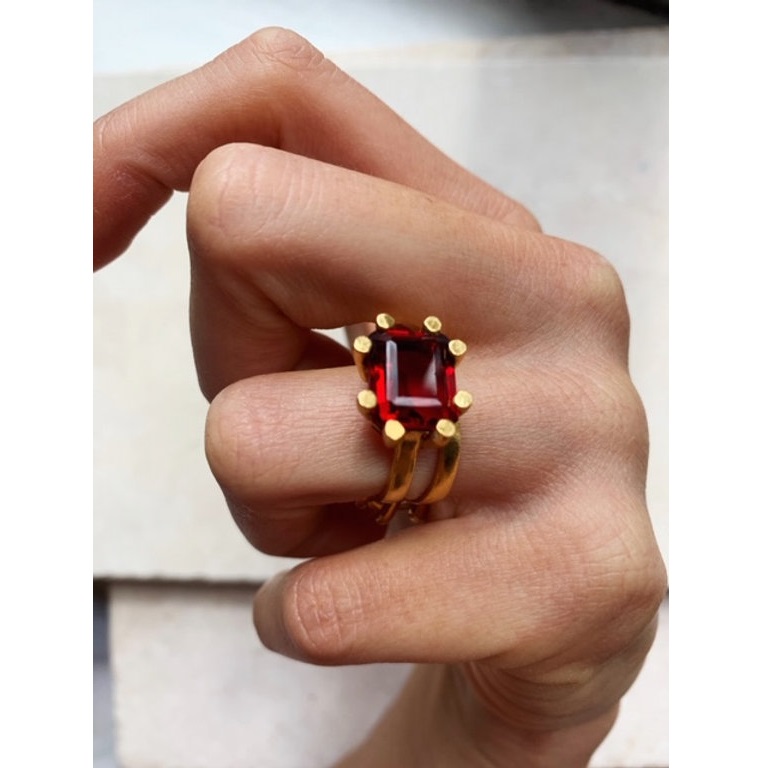 Shyla Square Claw Ruby Red Cocktail Ring