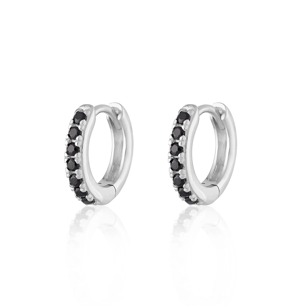 Scream Pretty Huggie Hoop Earrings With Black Stones - Silver SPESSS52-PV