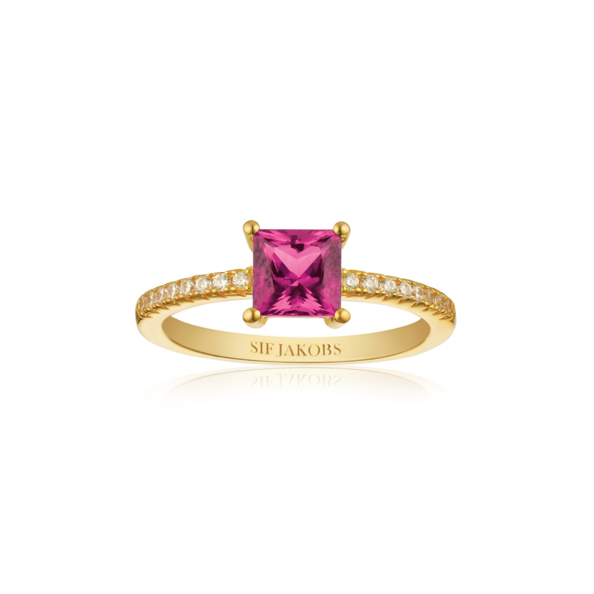 Sif Jakobs Ellera Quadrato Ring - Gold with Pink Zirconia