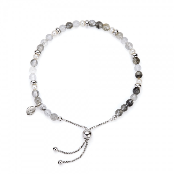 Jersey Pearl Sky Bracelet - Scatter Style in Cloudy Quartz and Silver 1827880