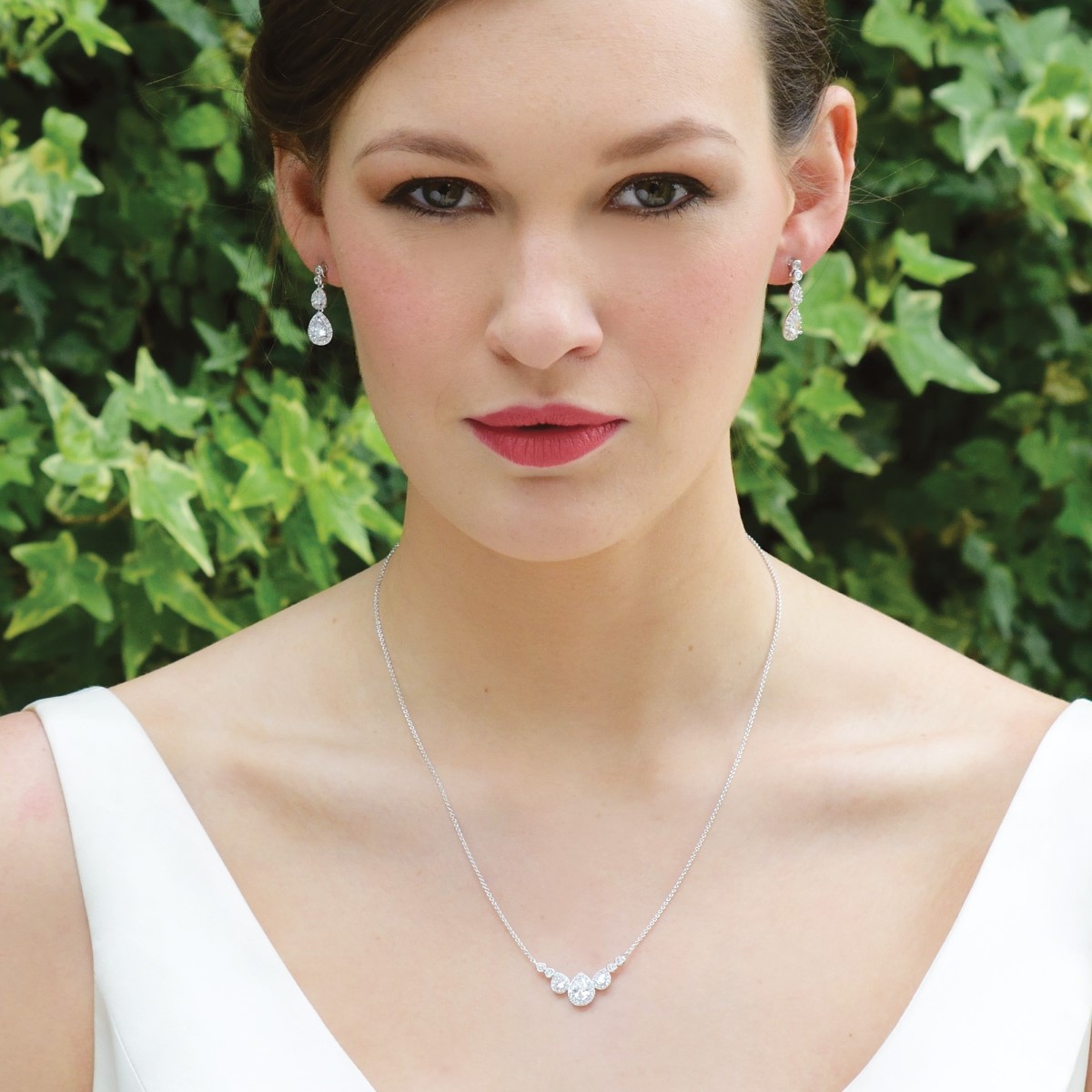 Ivory & Co Sorbonne Crystal Peardrop Rhodium Pendant Set