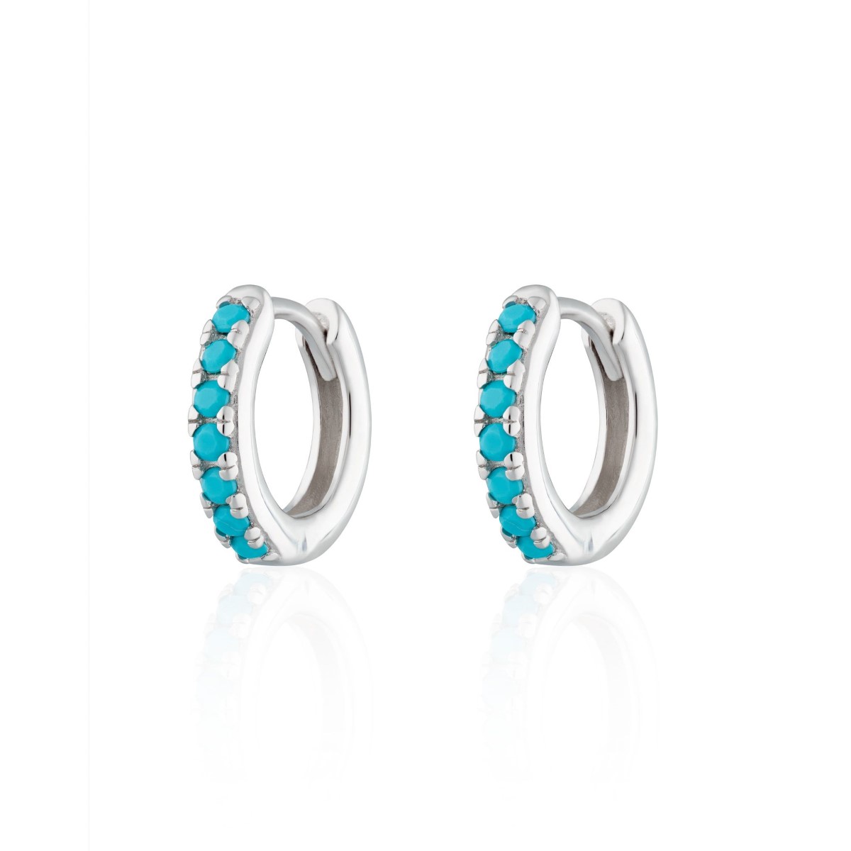 Scream Pretty Huggie Hoop Earrings With Turquoise Stones - Silver SPESSS133