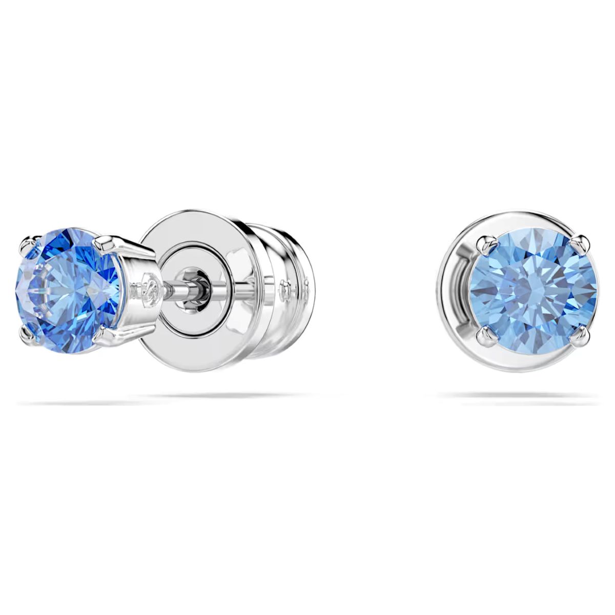 Swarovski Stilla Attract Stud Earrings Round Cut - Blue with Rhodium Plating - 5734250