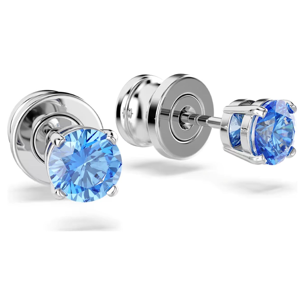 Swarovski Stilla Attract Stud Earrings Round Cut - Blue with Rhodium Plating - 5734250