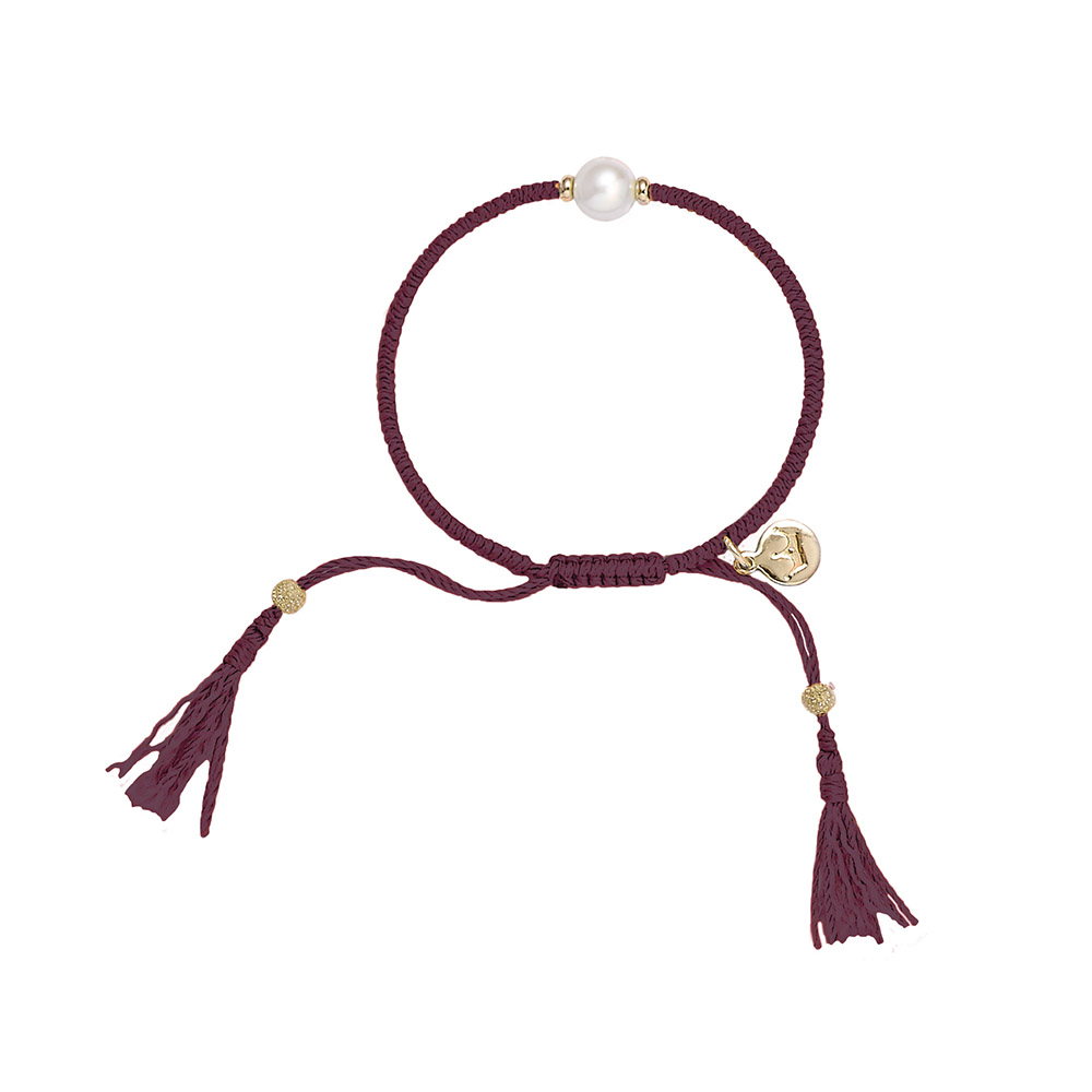 Jersey Pearl Tassel Bracelet - Grape with Gold Detail