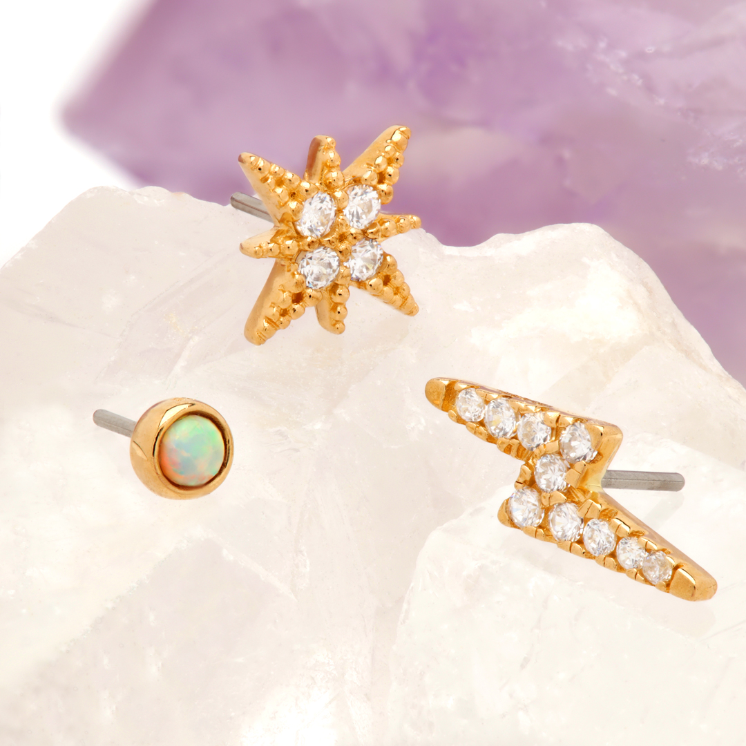 Tish Lyon 14ct Yellow Gold Bezel Set Opal Threadless Labret Single Earring