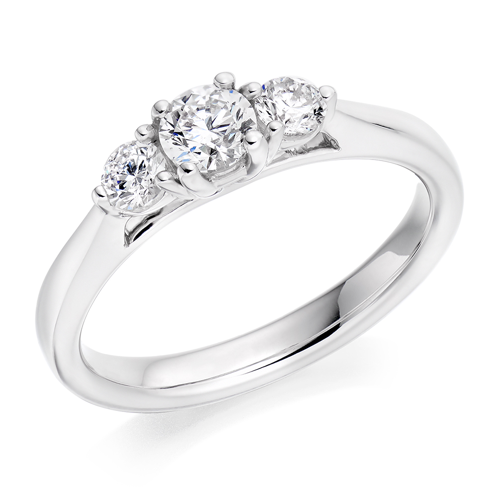 Round Brilliant Cut Classic Band Trilogy Engagement Ring