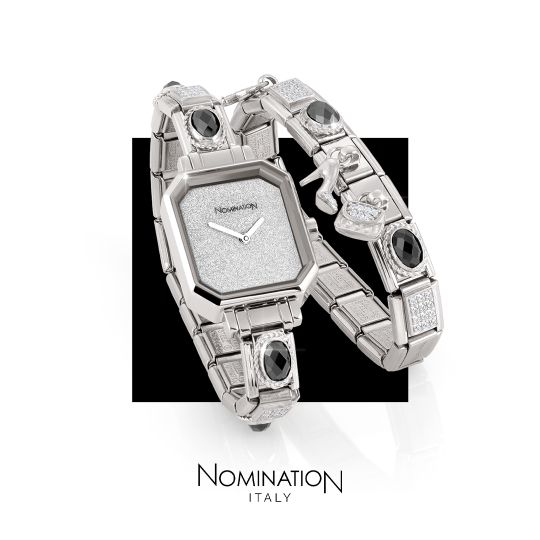 Nomination Silver Glitter Rectangular Dial Charm Watch 