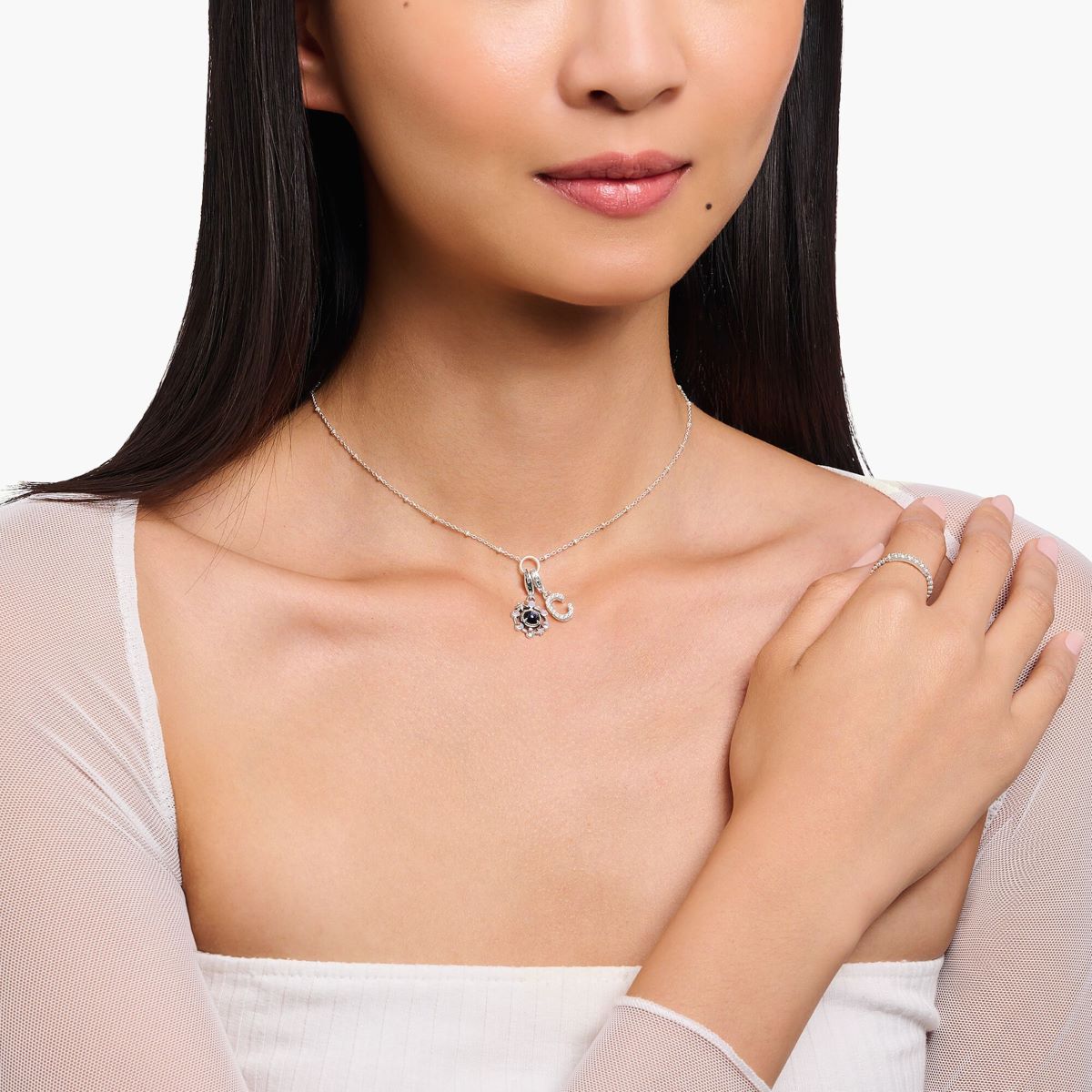 Thomas Sabo Member Silver Charm Necklace with Round Pendant and Little Balls - X0289-007-21-L45